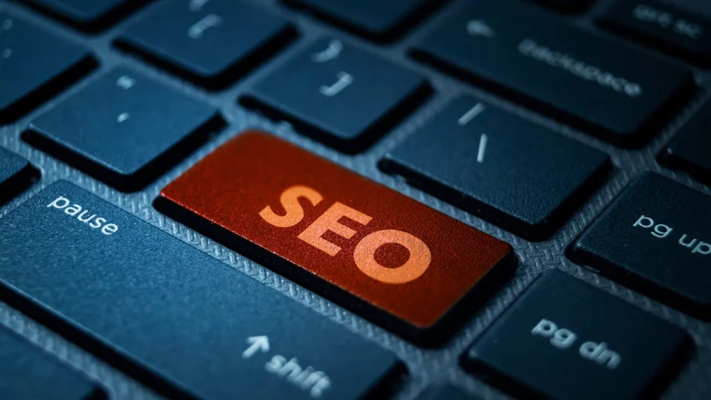 SEO key on a keyboard, representing the impact of organic SEO Dubai on improving search rankings
