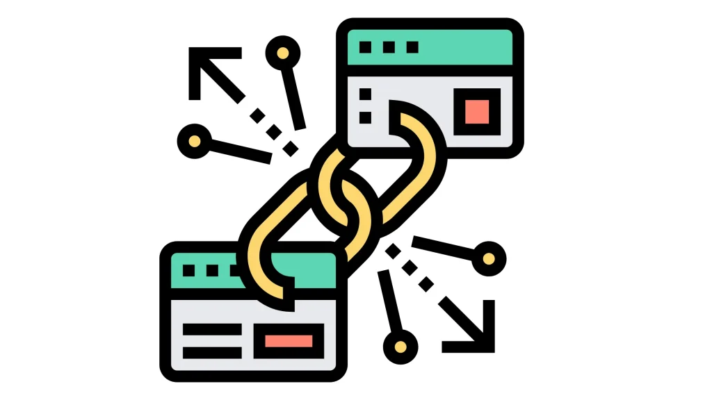 Tier 2 Link Building illustration with two linked web pages, symbolizing backlinks and SEO optimization strategy.